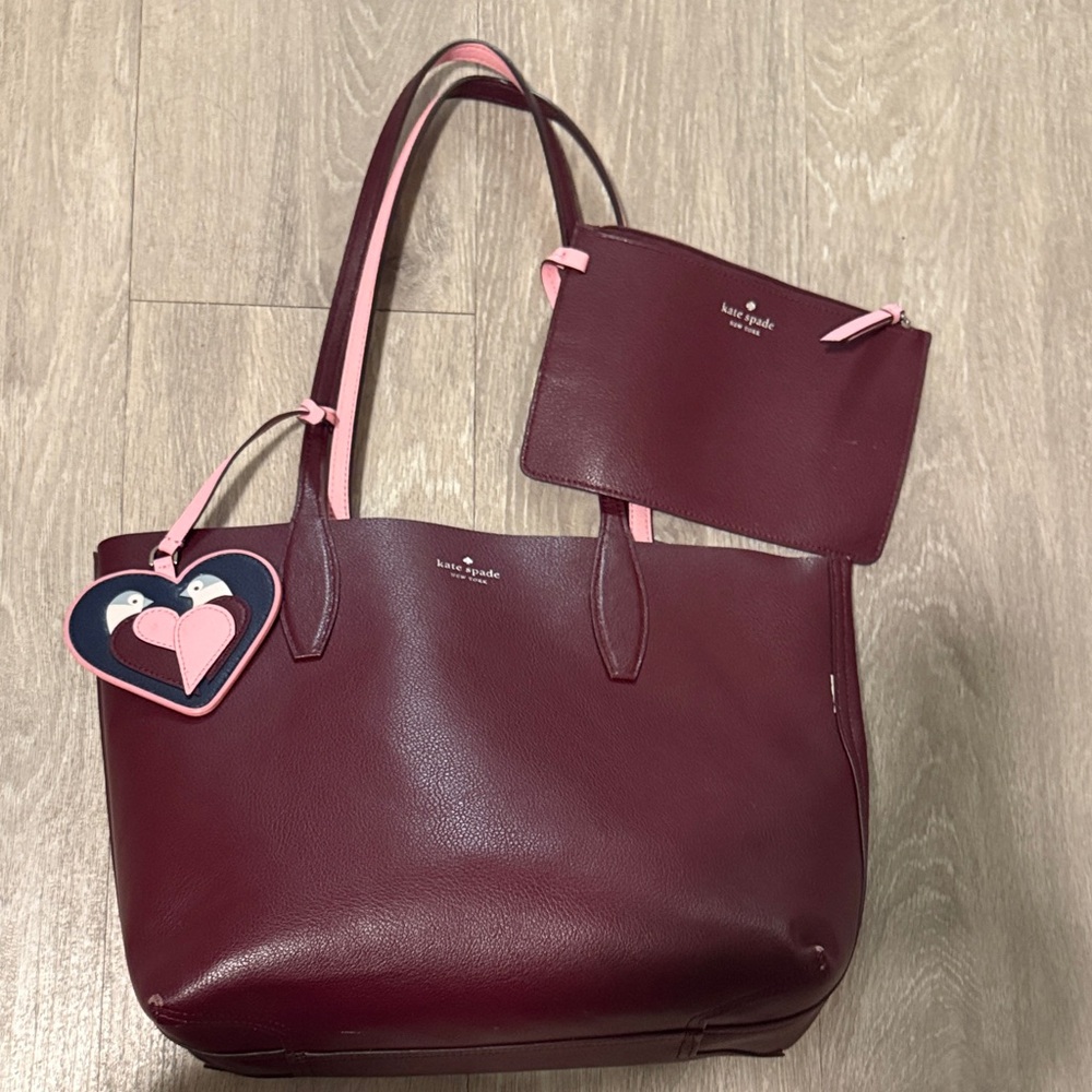 Kate Spade Reversible Plum Tote with Light Pink Details